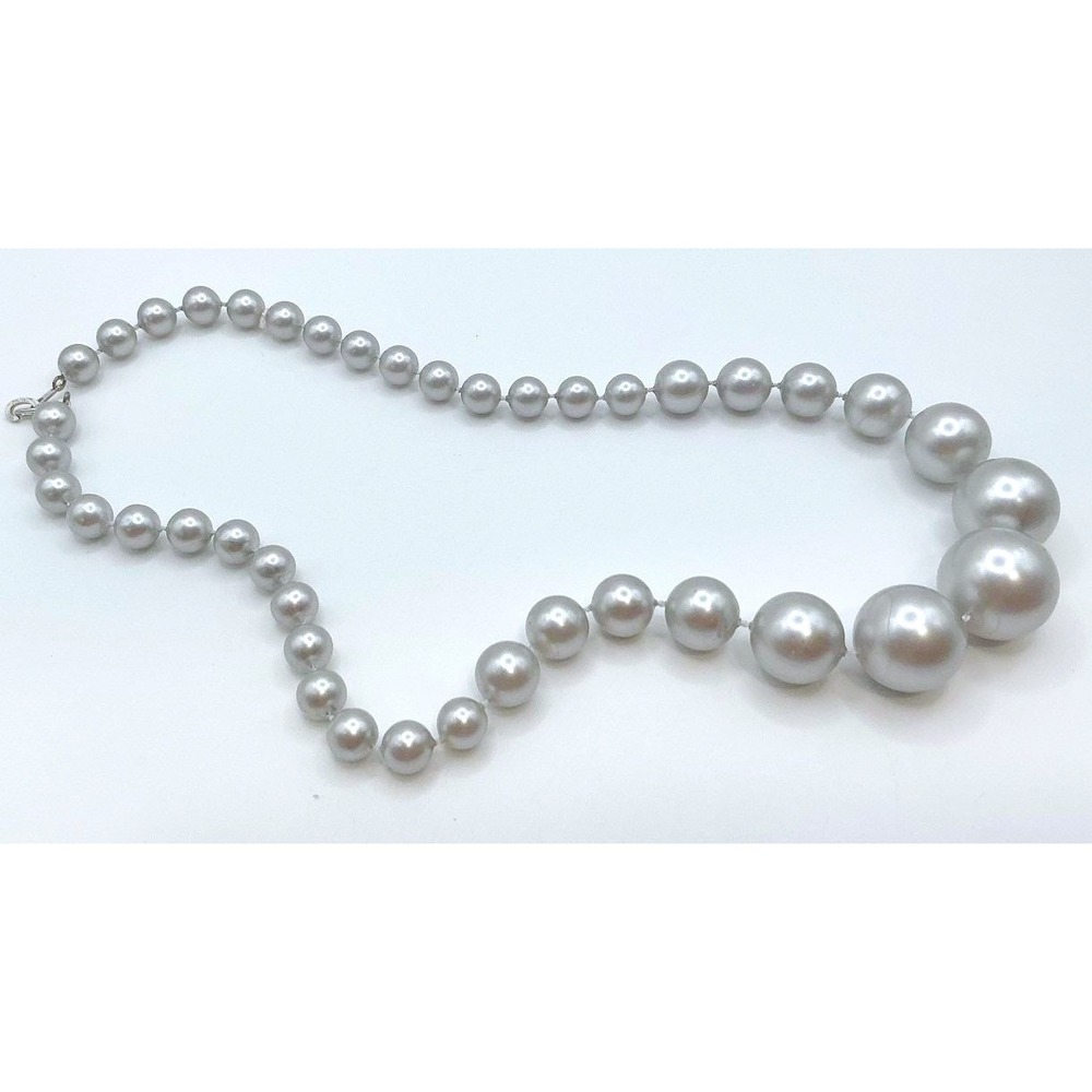 Graduated Gray Faux Pearl Beaded Necklace Silver‎ Tone Clasp 18"